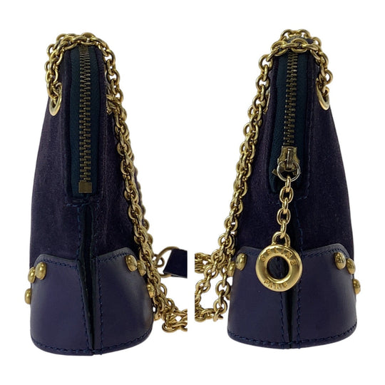 CELINE Shoulder Bag Suede, Leather Purple Violet Gold Metal Crossbody Mini Shoulder Bag Pochette Circle logo studs Women Used Authentic