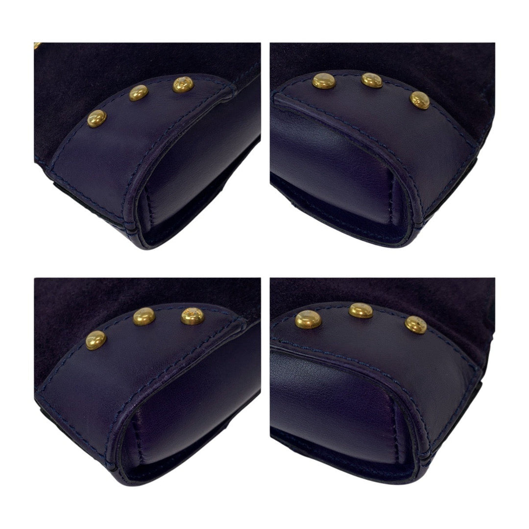 CELINE Shoulder Bag Suede, Leather Purple Violet Gold Metal Crossbody Mini Shoulder Bag Pochette Circle logo studs Women Used Authentic