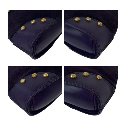 CELINE Shoulder Bag Suede, Leather Purple Violet Gold Metal Crossbody Mini Shoulder Bag Pochette Circle logo studs Women Used Authentic