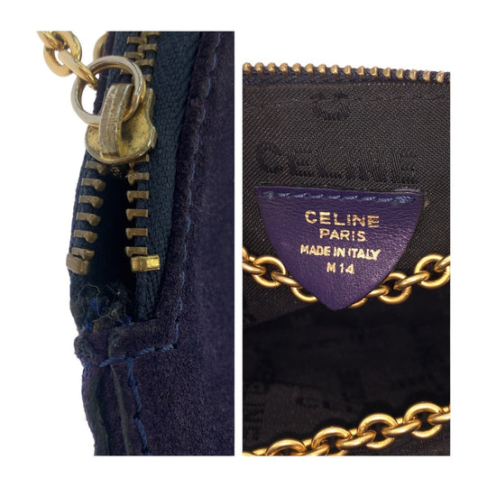 CELINE Shoulder Bag Suede, Leather Purple Violet Gold Metal Crossbody Mini Shoulder Bag Pochette Circle logo studs Women Used Authentic