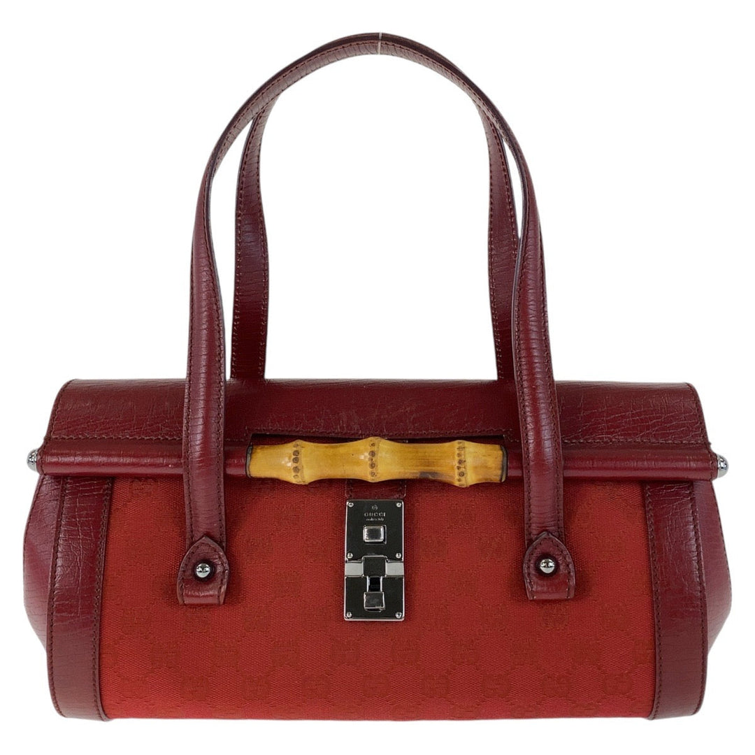 GUCCI Shoulder Bag 111713 GG canvas, leather Red Silver Metal Shoulder Bag Bamboo Women Used Authentic
