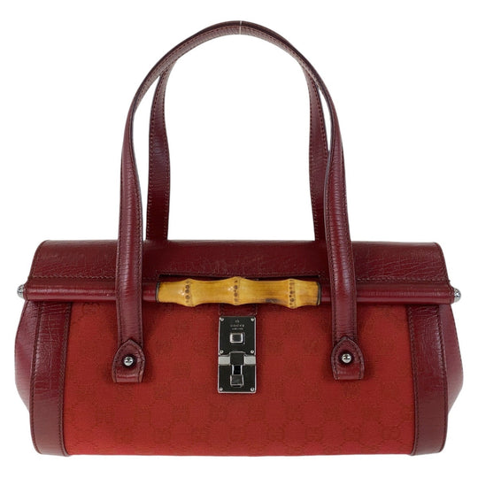 GUCCI Shoulder Bag 111713 GG canvas, leather Red Silver Metal Shoulder Bag Bamboo Women Used Authentic
