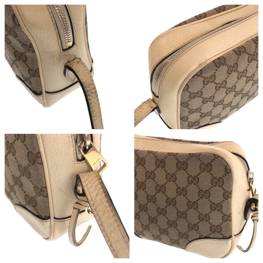GUCCI Shoulder Bag 449413 GG canvas Beige Ivory Gold Metal Shoulder Bag pochette Women Used Authentic
