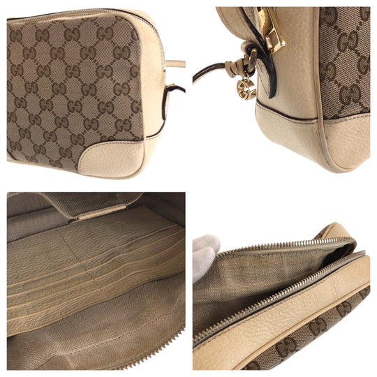 GUCCI Shoulder Bag 449413 GG canvas Beige Ivory Gold Metal Shoulder Bag pochette Women Used Authentic