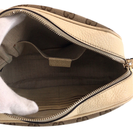 GUCCI Shoulder Bag 449413 GG canvas Beige Ivory Gold Metal Shoulder Bag pochette Women Used Authentic