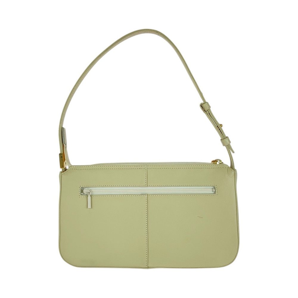 BURBERRY Handbag leather Off White Cream Gold Metal Handbag Shoulder Bag Medium Check Pattern Women Used Authentic