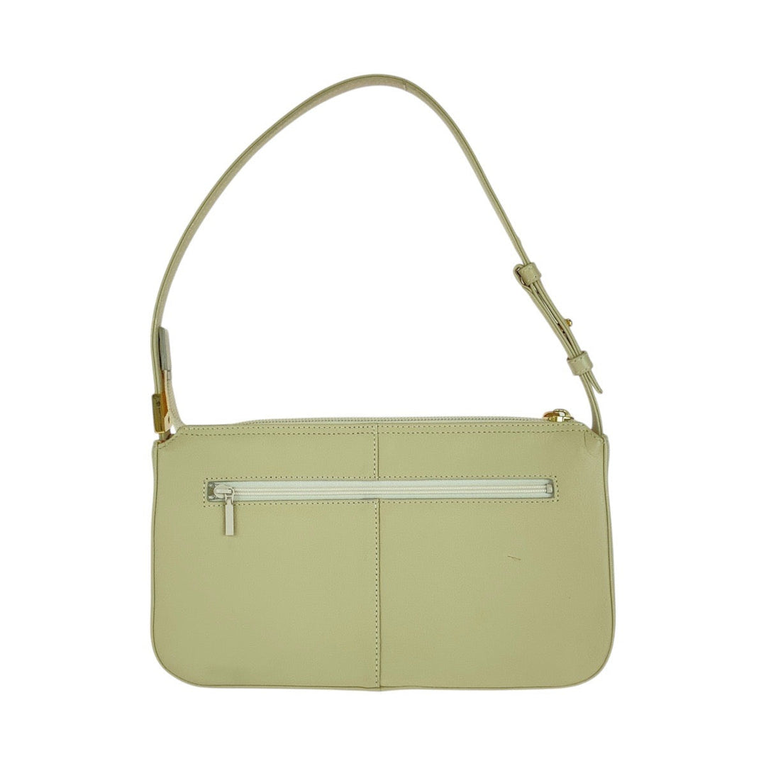 BURBERRY Handbag leather Off White Cream Gold Metal Handbag Shoulder Bag Medium Check Pattern Women Used Authentic