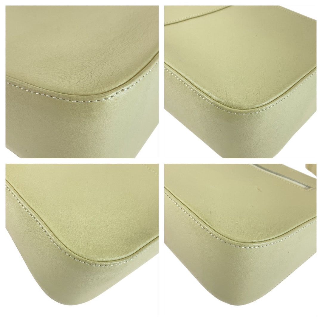 BURBERRY Handbag leather Off White Cream Gold Metal Handbag Shoulder Bag Medium Check Pattern Women Used Authentic