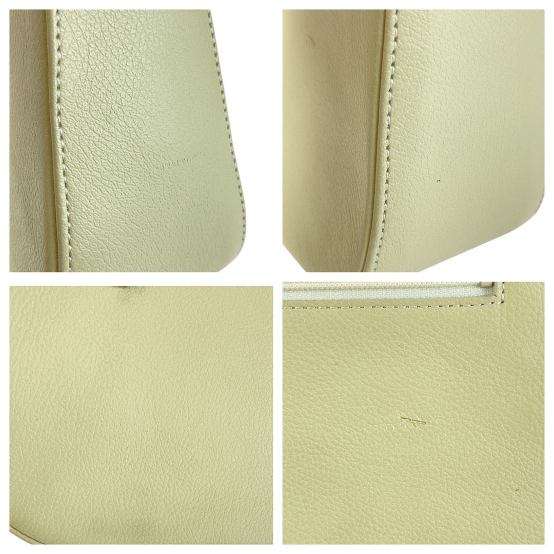 BURBERRY Handbag leather Off White Cream Gold Metal Handbag Shoulder Bag Medium Check Pattern Women Used Authentic