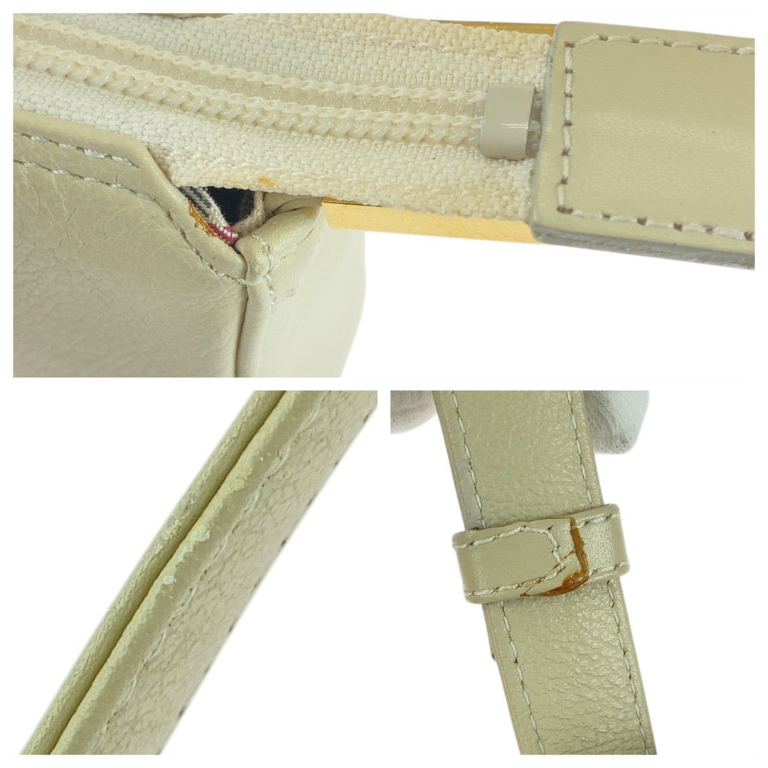 BURBERRY Handbag leather Off White Cream Gold Metal Handbag Shoulder Bag Medium Check Pattern Women Used Authentic