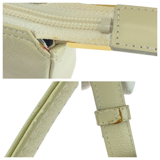 BURBERRY Handbag leather Off White Cream Gold Metal Handbag Shoulder Bag Medium Check Pattern Women Used Authentic
