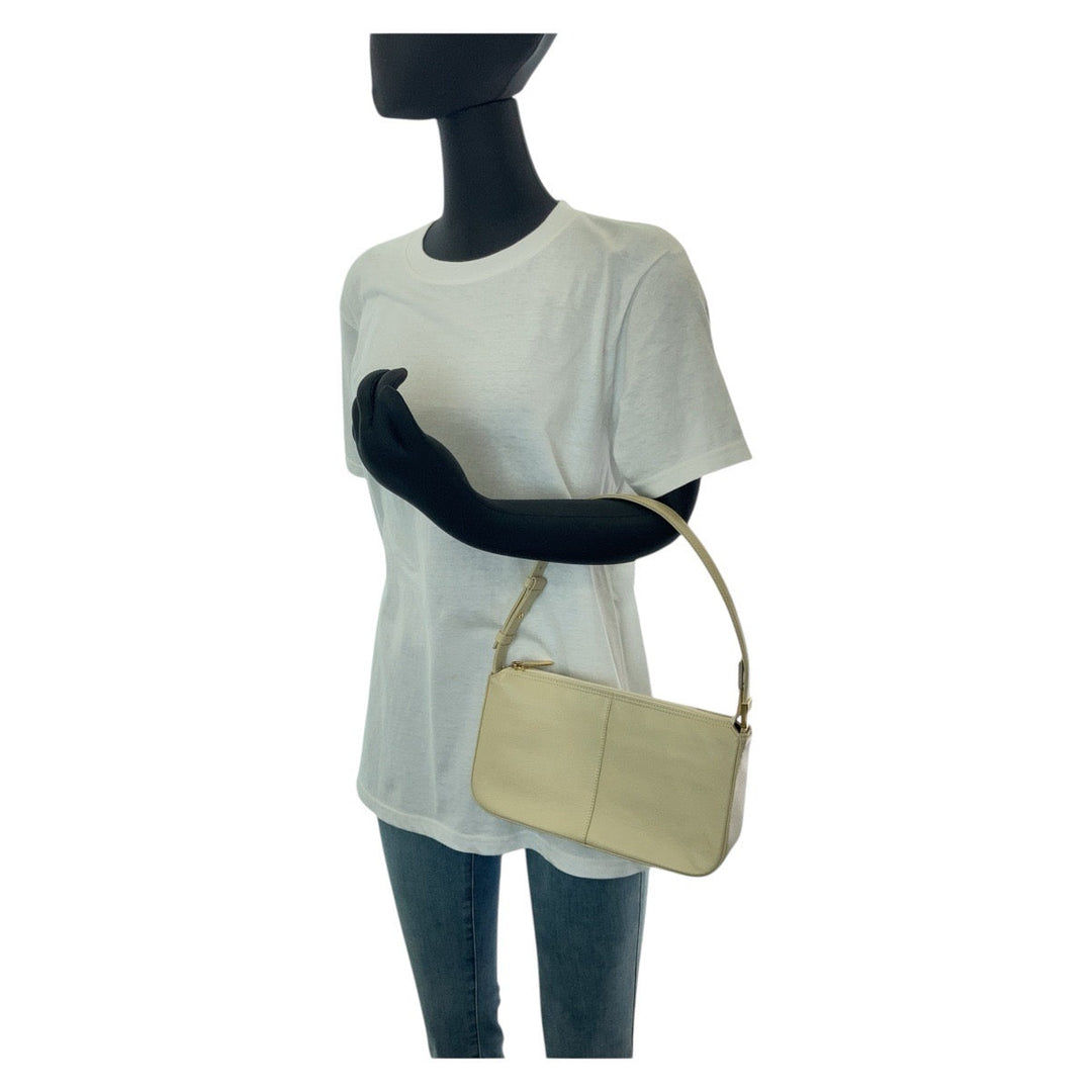 BURBERRY Handbag leather Off White Cream Gold Metal Handbag Shoulder Bag Medium Check Pattern Women Used Authentic