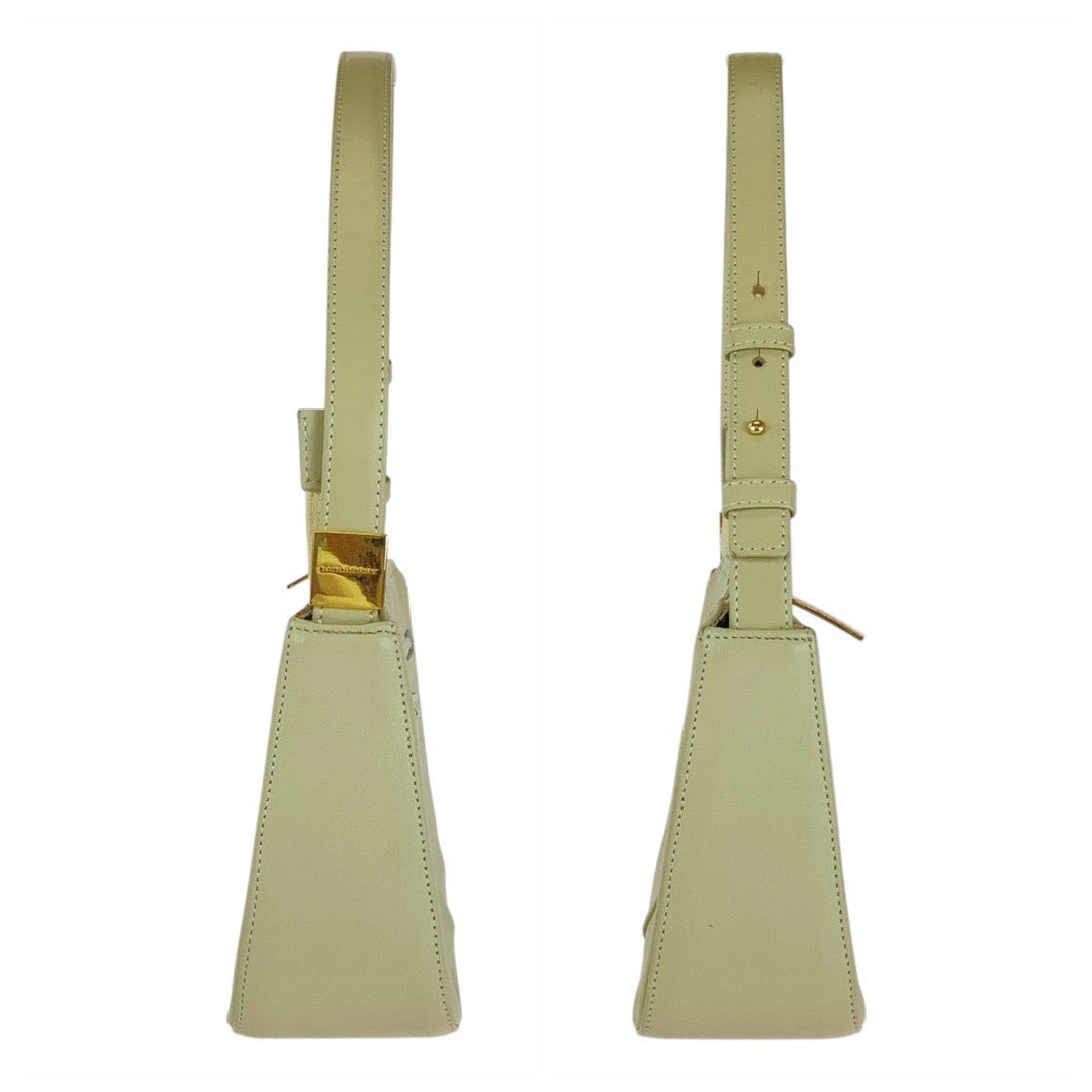 BURBERRY Handbag leather Off White Cream Gold Metal Handbag Shoulder Bag Medium Check Pattern Women Used Authentic