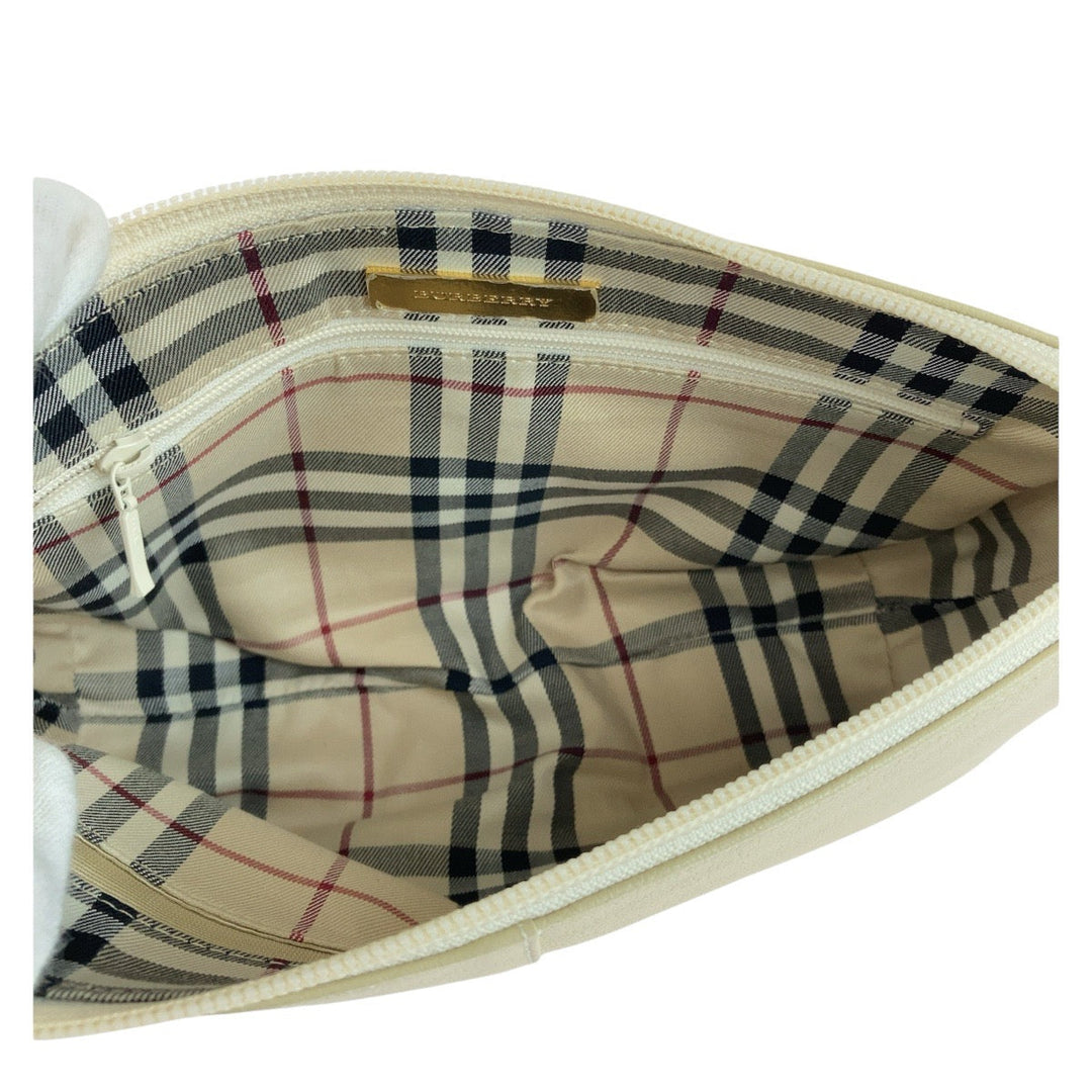 BURBERRY Handbag leather Off White Cream Gold Metal Handbag Shoulder Bag Medium Check Pattern Women Used Authentic