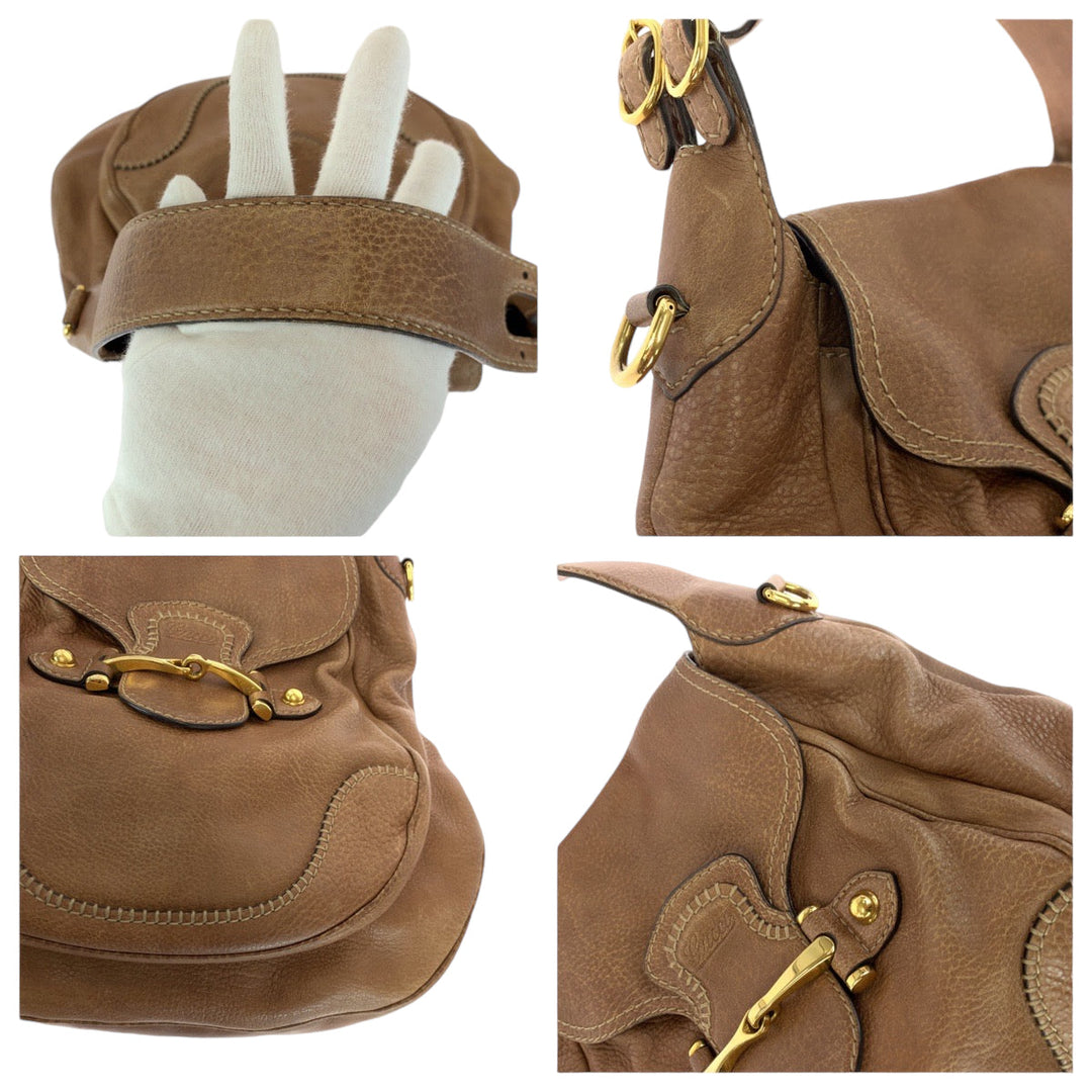 GUCCI Shoulder Bag 223955 leather Brown Gold Metal Hobo Shoulder Bag 2way Horsebit Women Used Authentic