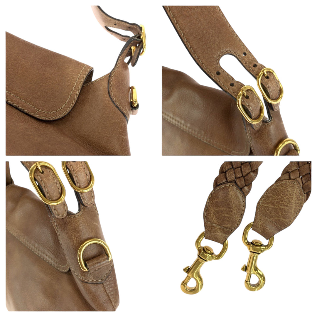 GUCCI Shoulder Bag 223955 leather Brown Gold Metal Hobo Shoulder Bag 2way Horsebit Women Used Authentic