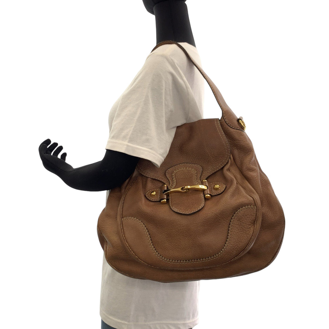 GUCCI Shoulder Bag 223955 leather Brown Gold Metal Hobo Shoulder Bag 2way Horsebit Women Used Authentic