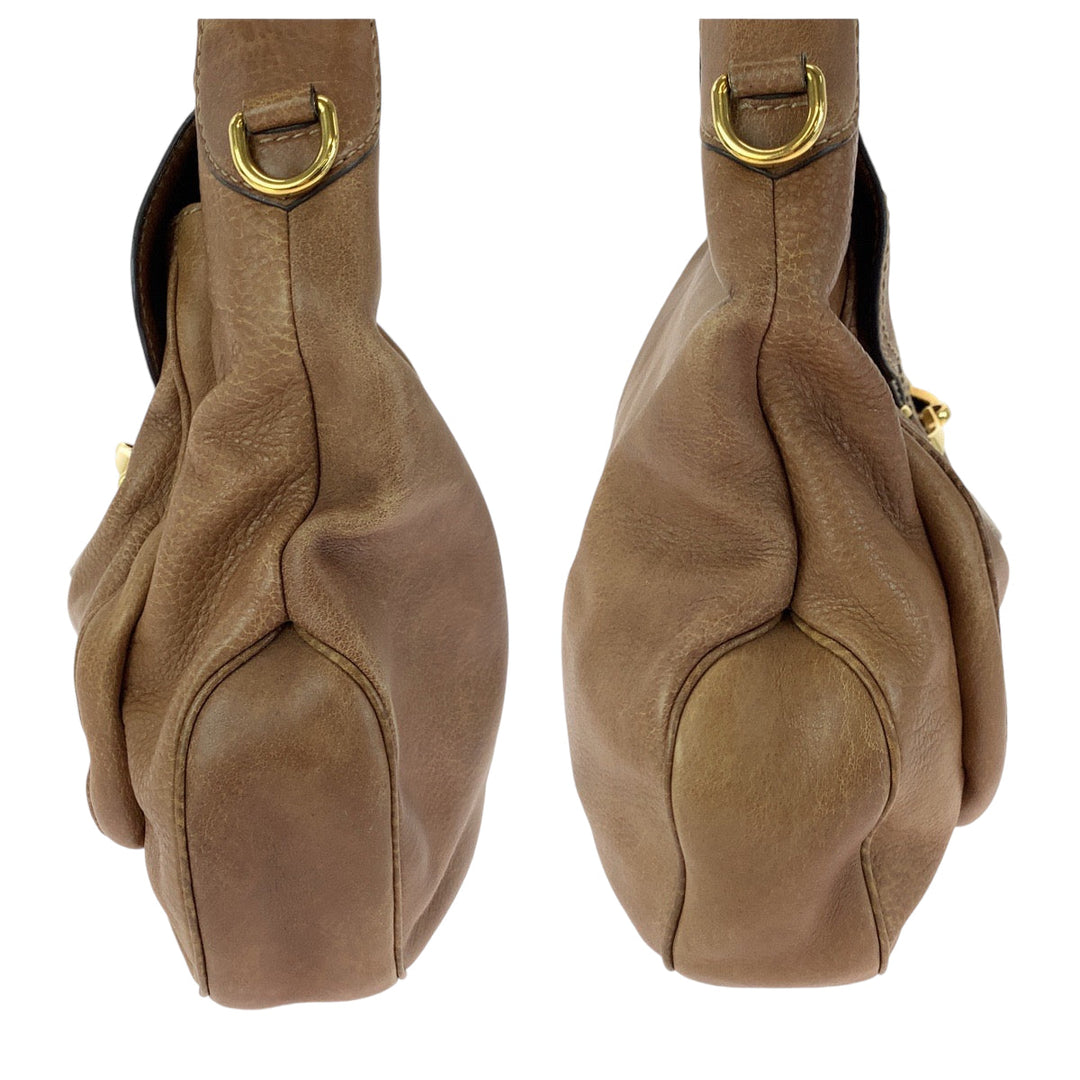 GUCCI Shoulder Bag 223955 leather Brown Gold Metal Hobo Shoulder Bag 2way Horsebit Women Used Authentic