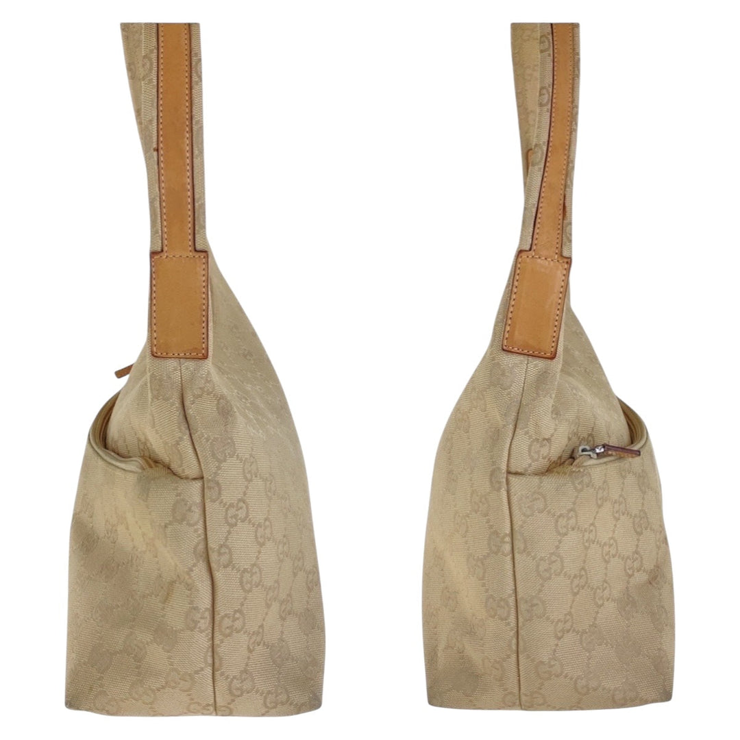 GUCCI Shoulder Bag 001 3386 GG canvas Beige SilverMetal Hobo Shoulder Bag one belt Women Used Authentic
