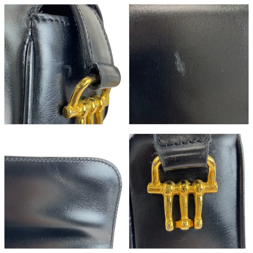 CELINE Shoulder Bag leather Black Gold Metal Shoulder Bag pochette Horsebit Women Used Authentic