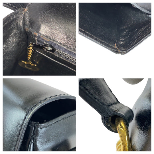 CELINE Shoulder Bag leather Black Gold Metal Shoulder Bag pochette Horsebit Women Used Authentic