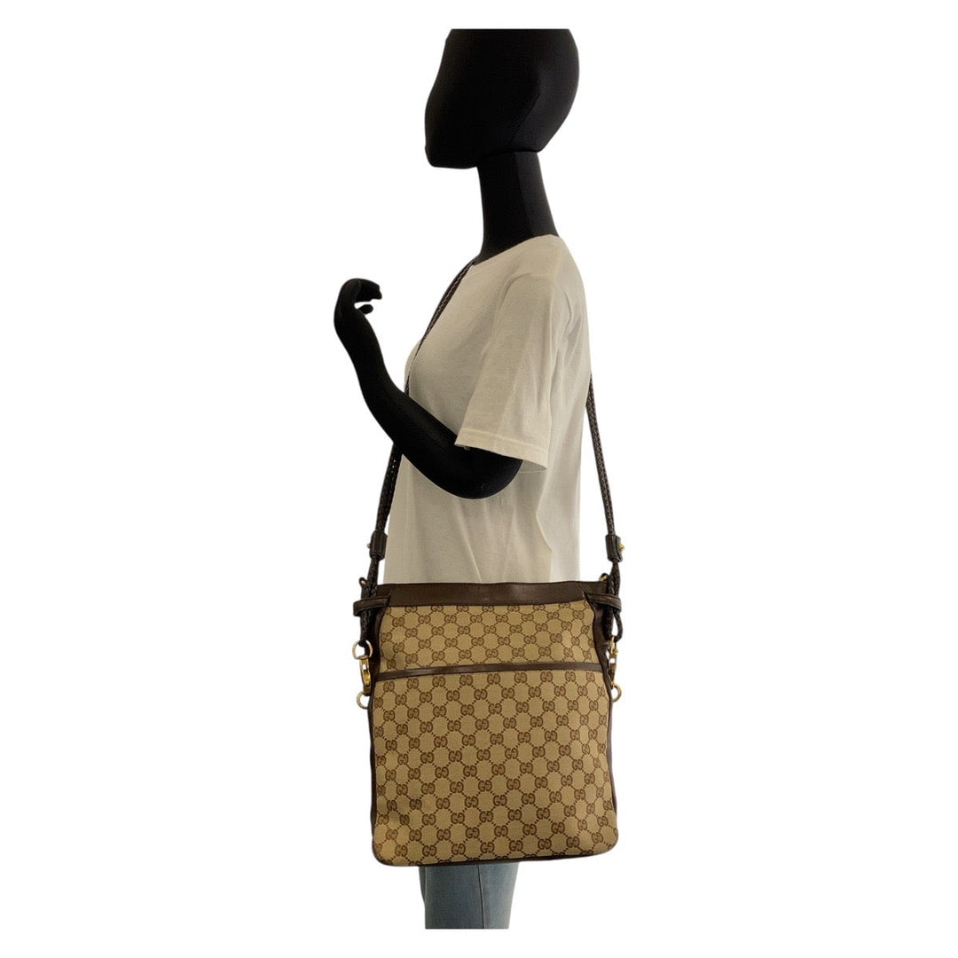 GUCCI Shoulder Bag 109097 GG canvas, leather Brown Beige Gold Metal Crossbody Shoulder Bag Messenger Bag Women Used Authentic