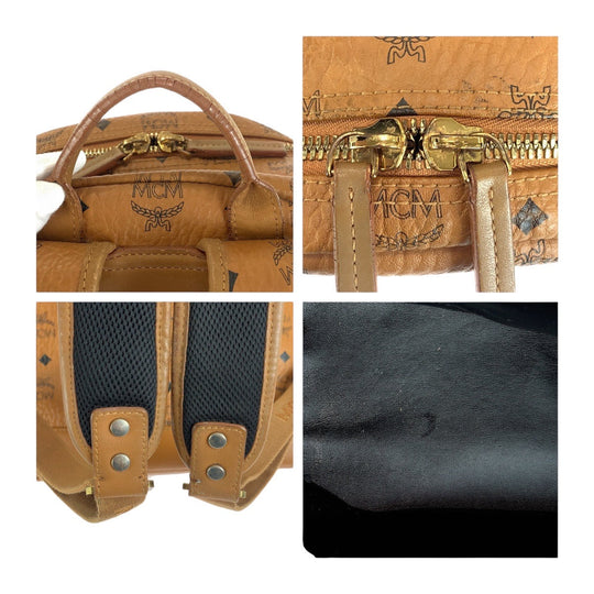 MCM Backpack leather cognac Backpack Unisex Vicetos Side studs Women Used Authentic