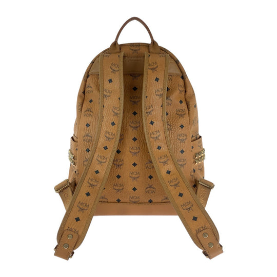 MCM Backpack leather cognac Backpack Unisex Vicetos Side studs Women Used Authentic