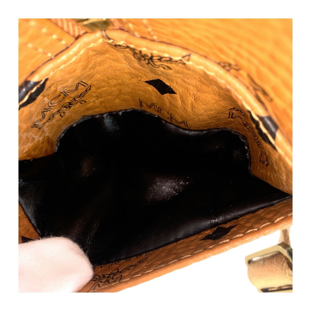 MCM Backpack leather cognac Backpack Unisex Vicetos Side studs Women Used Authentic