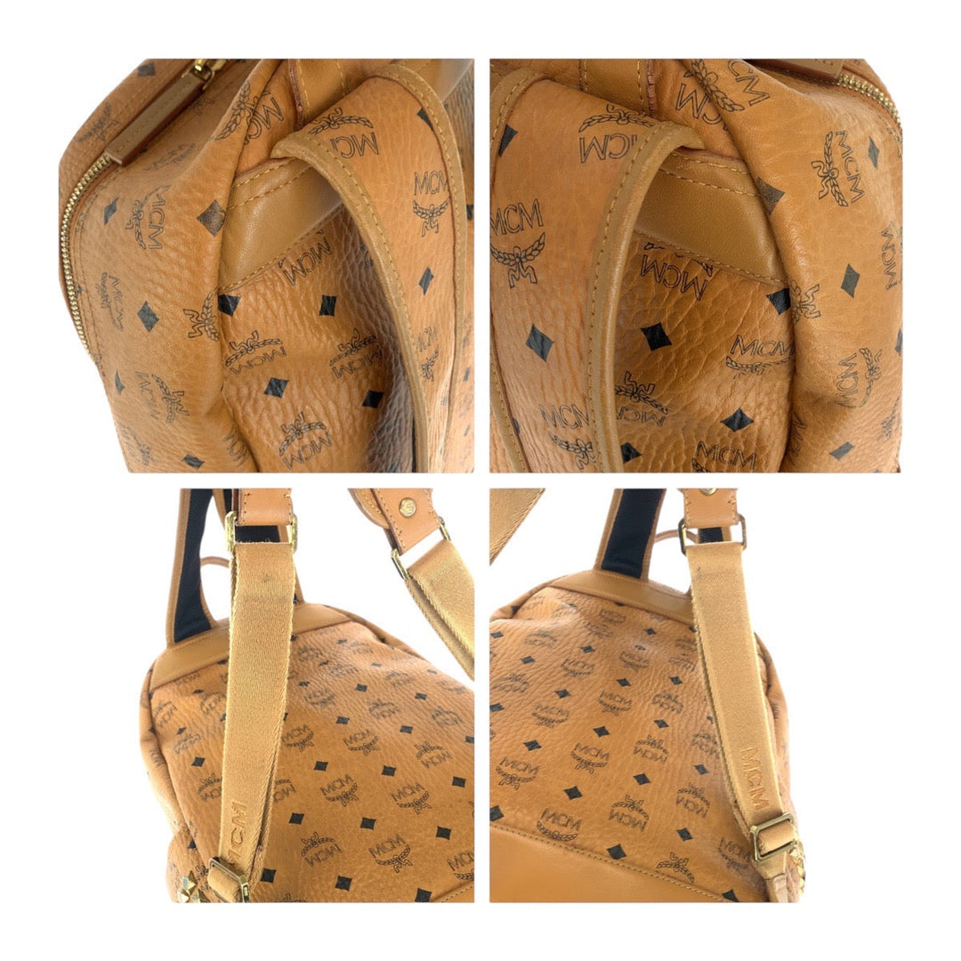MCM Backpack leather cognac Backpack Unisex Vicetos Side studs Women Used Authentic