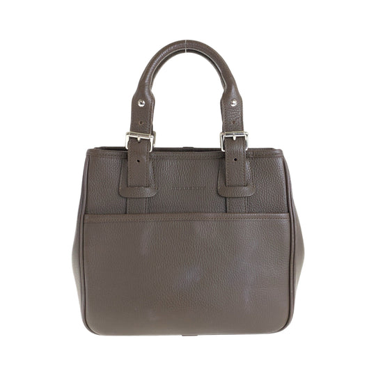 BURBERRY Handbag leather Brown Silver Metal Handbag Shoulder Bag Medium Check Pattern Women Used Authentic