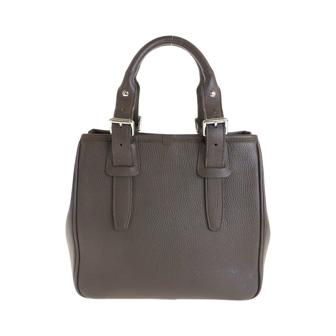 BURBERRY Handbag leather Brown Silver Metal Handbag Shoulder Bag Medium Check Pattern Women Used Authentic