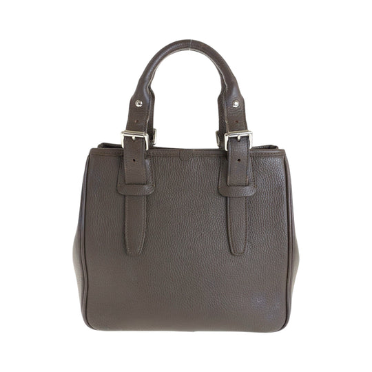 BURBERRY Handbag leather Brown Silver Metal Handbag Shoulder Bag Medium Check Pattern Women Used Authentic