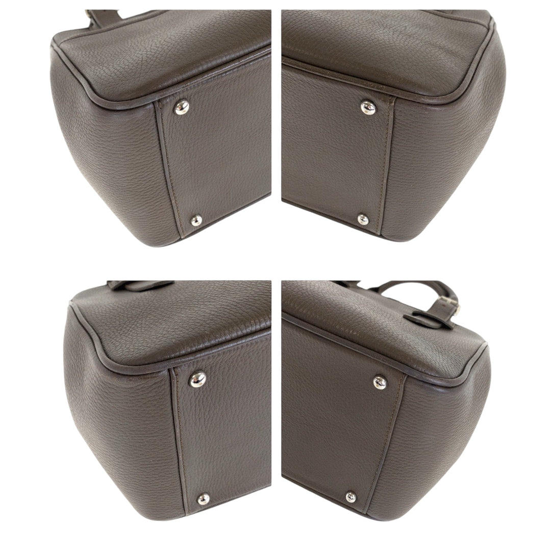 BURBERRY Handbag leather Brown Silver Metal Handbag Shoulder Bag Medium Check Pattern Women Used Authentic