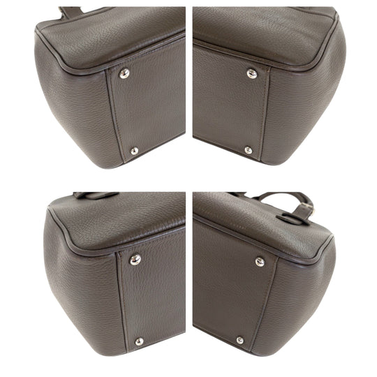 BURBERRY Handbag leather Brown Silver Metal Handbag Shoulder Bag Medium Check Pattern Women Used Authentic