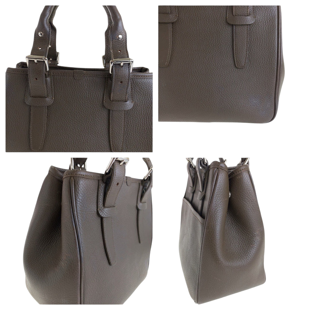 BURBERRY Handbag leather Brown Silver Metal Handbag Shoulder Bag Medium Check Pattern Women Used Authentic