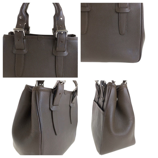 BURBERRY Handbag leather Brown Silver Metal Handbag Shoulder Bag Medium Check Pattern Women Used Authentic