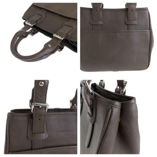BURBERRY Handbag leather Brown Silver Metal Handbag Shoulder Bag Medium Check Pattern Women Used Authentic