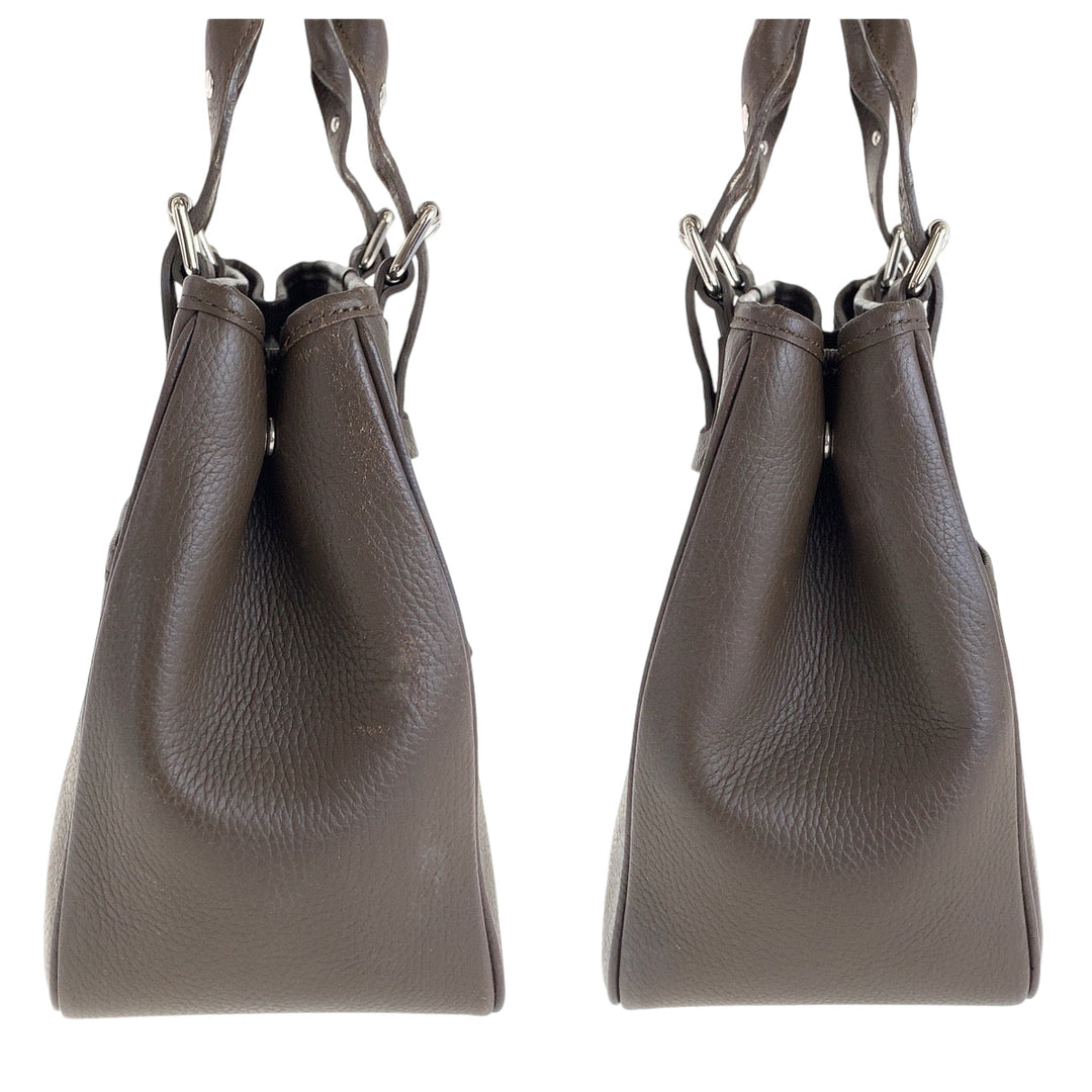 BURBERRY Handbag leather Brown Silver Metal Handbag Shoulder Bag Medium Check Pattern Women Used Authentic