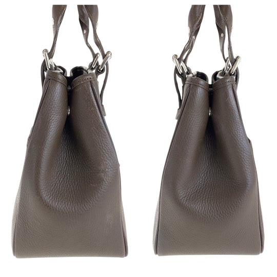 BURBERRY Handbag leather Brown Silver Metal Handbag Shoulder Bag Medium Check Pattern Women Used Authentic