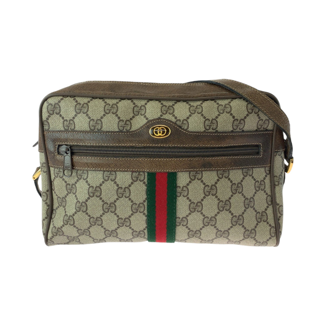 GUCCI Shoulder Bag 14 02 005 GG Supreme Canvas Beige Brown Gold Metal Shoulder Bag pochette Old Gucci Shelly Line Women Used Authentic