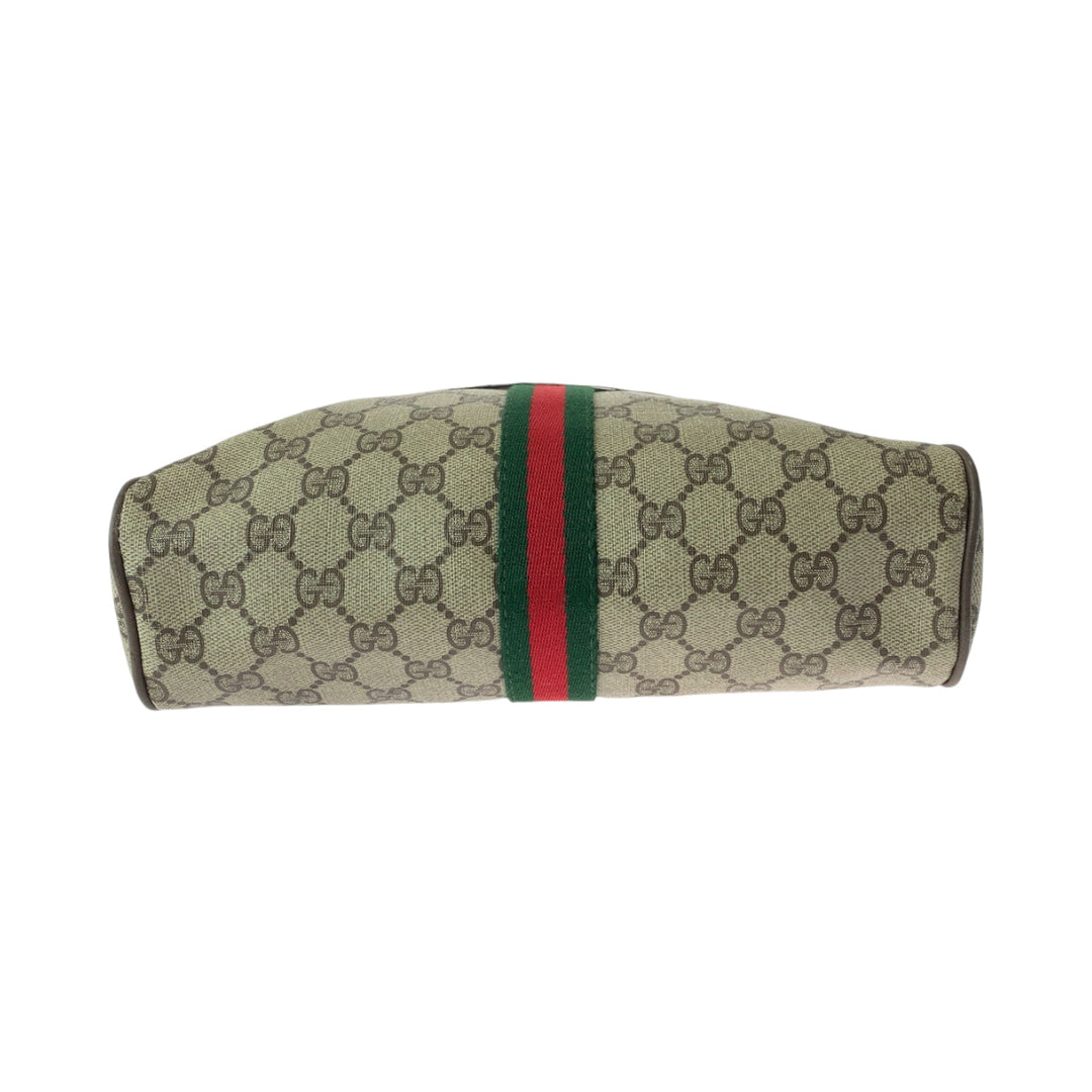 GUCCI Shoulder Bag 14 02 005 GG Supreme Canvas Beige Brown Gold Metal Shoulder Bag pochette Old Gucci Shelly Line Women Used Authentic