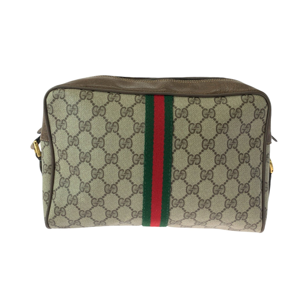 GUCCI Shoulder Bag 14 02 005 GG Supreme Canvas Beige Brown Gold Metal Shoulder Bag pochette Old Gucci Shelly Line Women Used Authentic