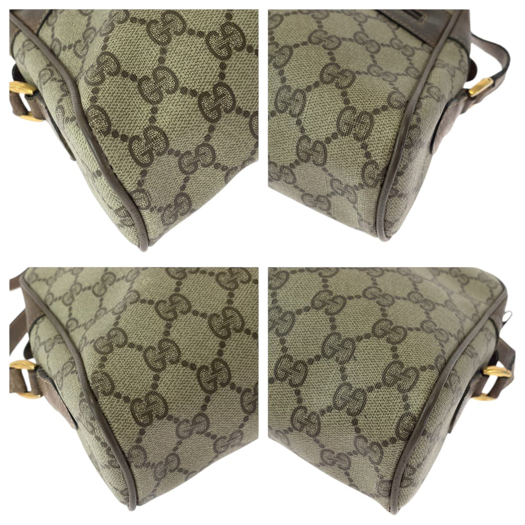 GUCCI Shoulder Bag 14 02 005 GG Supreme Canvas Beige Brown Gold Metal Shoulder Bag pochette Old Gucci Shelly Line Women Used Authentic