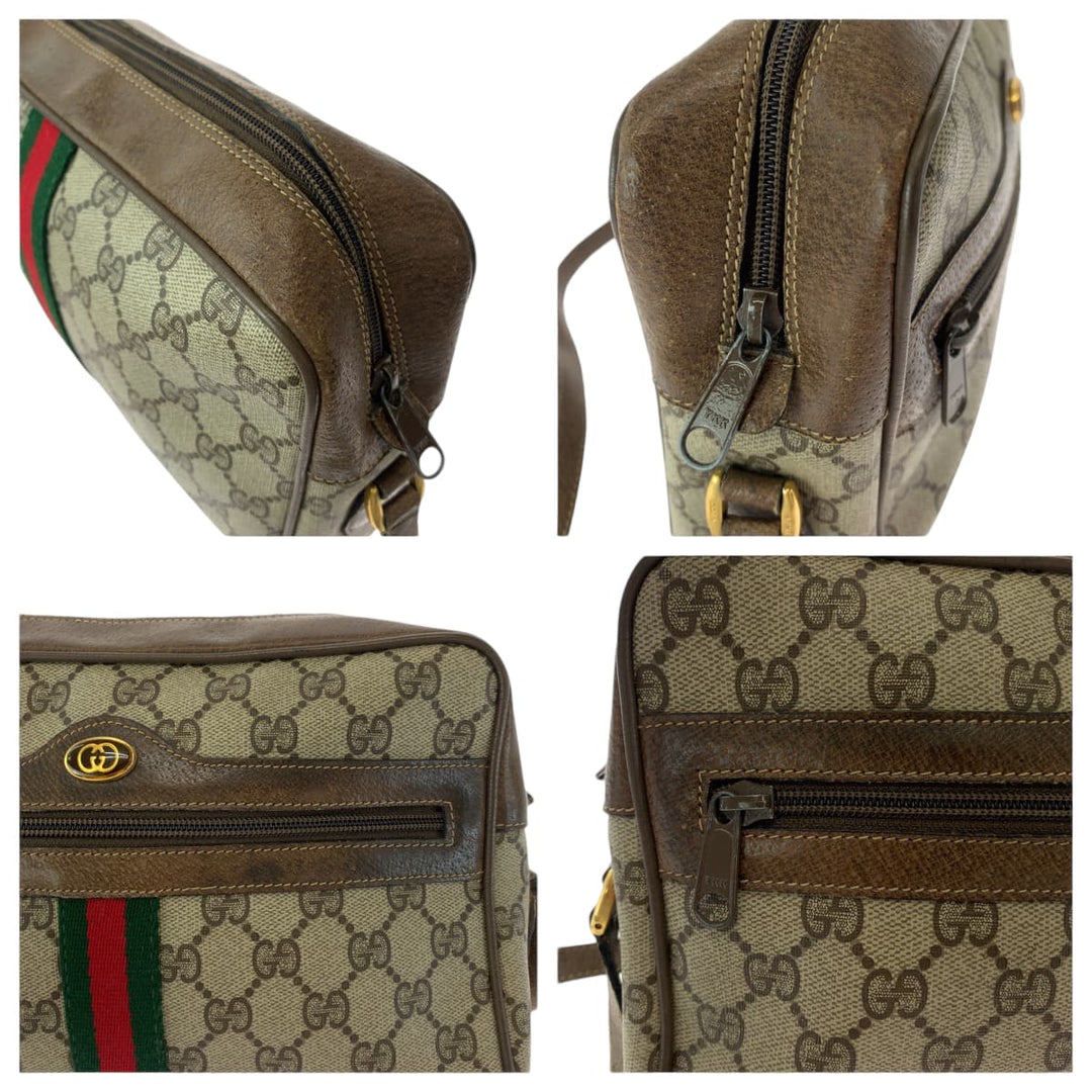 GUCCI Shoulder Bag 14 02 005 GG Supreme Canvas Beige Brown Gold Metal Shoulder Bag pochette Old Gucci Shelly Line Women Used Authentic