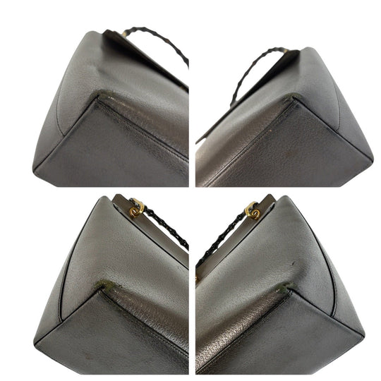 GUCCI Handbag leather Grey GoldMetal Handbag Shoulder Bag Bamboo Women Used Authentic