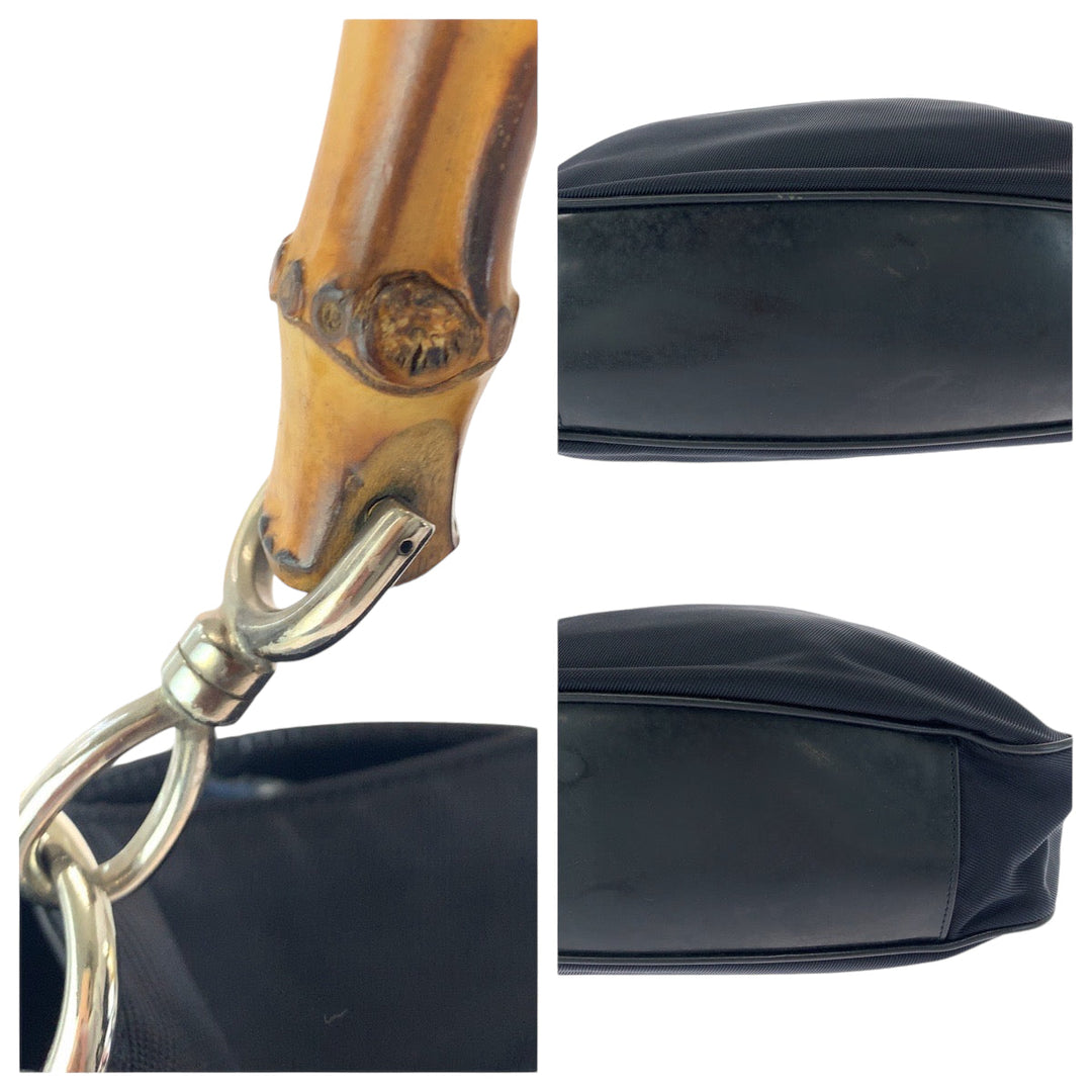 GUCCI Shoulder Bag 001 1705 1577 canvas Dark navy brown Shoulder Bag Handbag 2way Bamboo Women Used Authentic