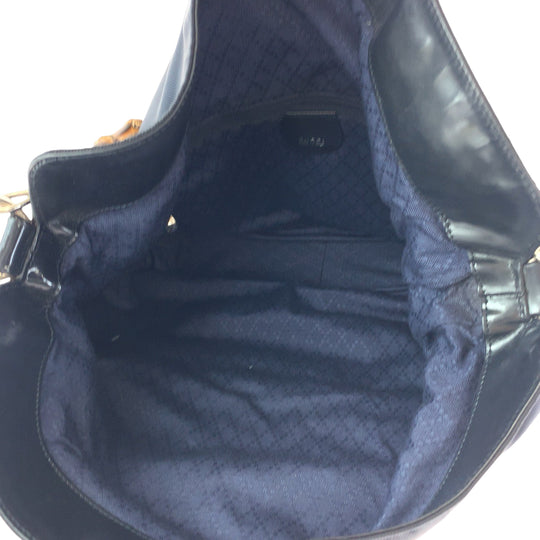 GUCCI Shoulder Bag 001 1705 1577 canvas Dark navy brown Shoulder Bag Handbag 2way Bamboo Women Used Authentic
