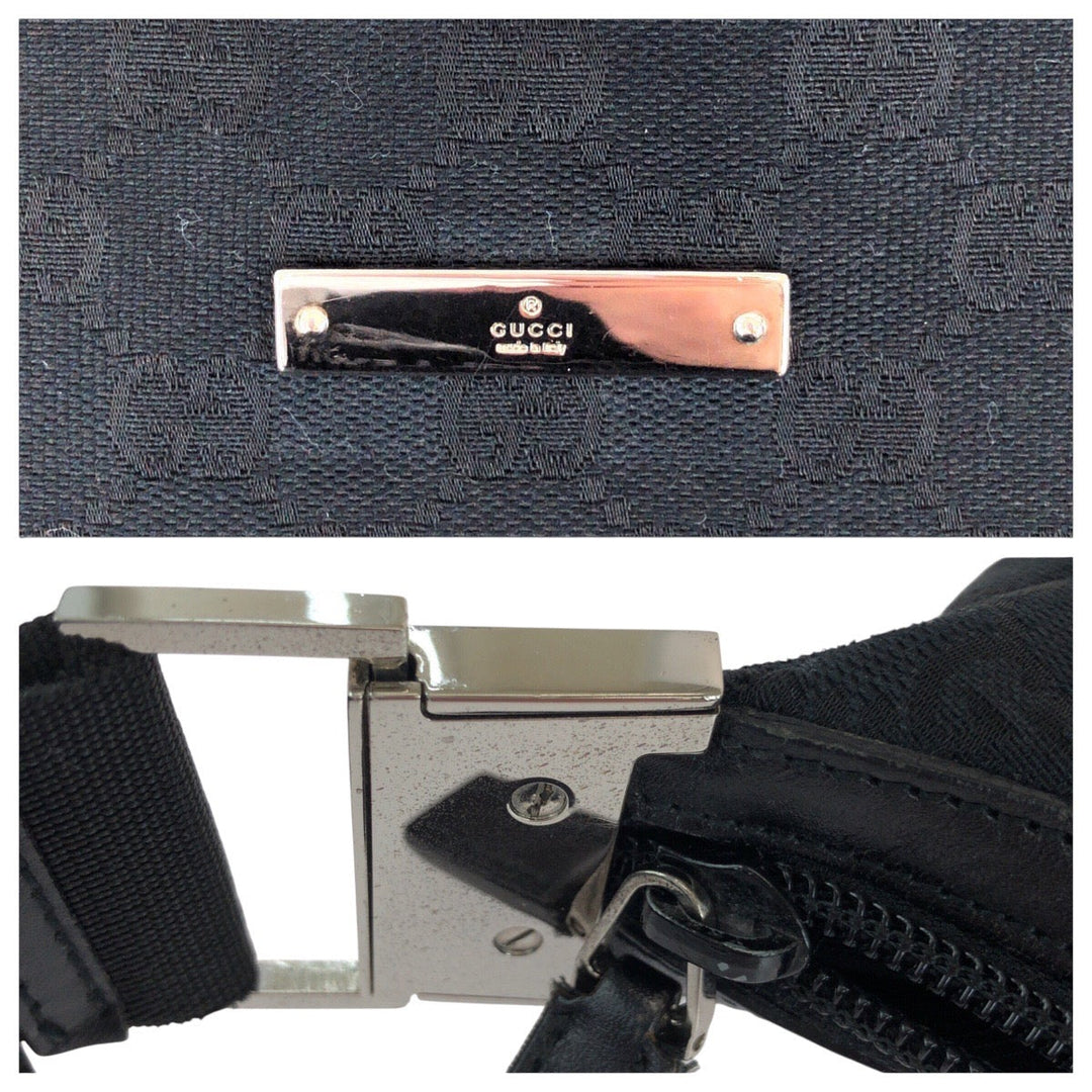 GUCCI Shoulder Bag 019 0433 GG canvas Black SilverMetal Shoulder Bag pochette Women Used Authentic