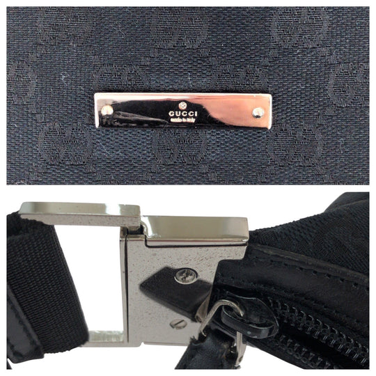 GUCCI Shoulder Bag 019 0433 GG canvas Black SilverMetal Shoulder Bag pochette Women Used Authentic